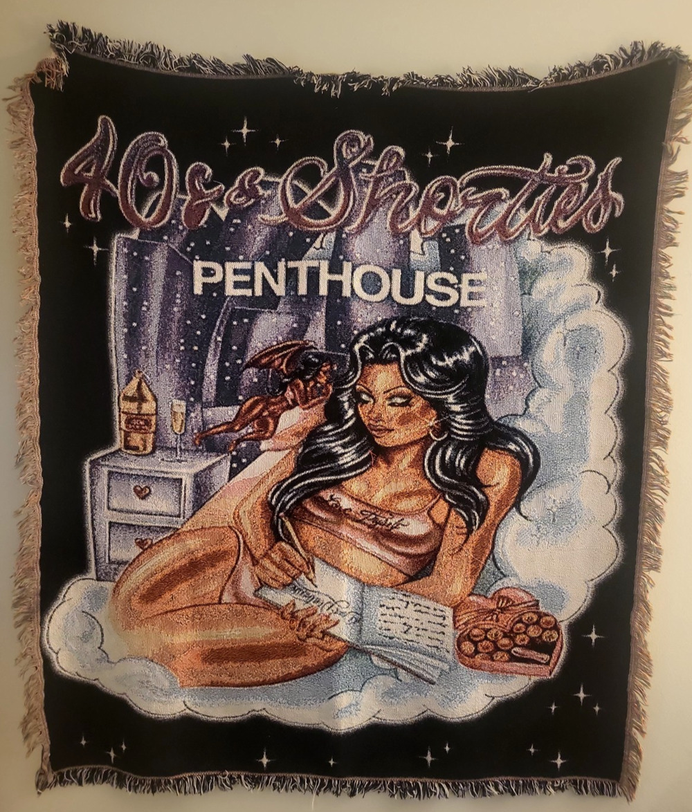 40s & Shorties Penthouse Dream Girl Graphic Woven Black Tapestry Throw Blanket